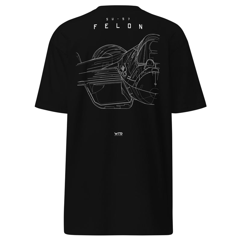 Hand-drawn front nose canopy study of the Sukhoi Su-57 Felon printed on a premium t-shirt.