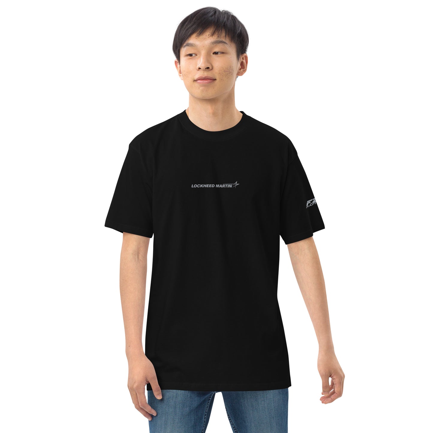 Hand-drawn full schematic of the Lockheed Martin F-22 Raptor printed on a premium t-shirt.