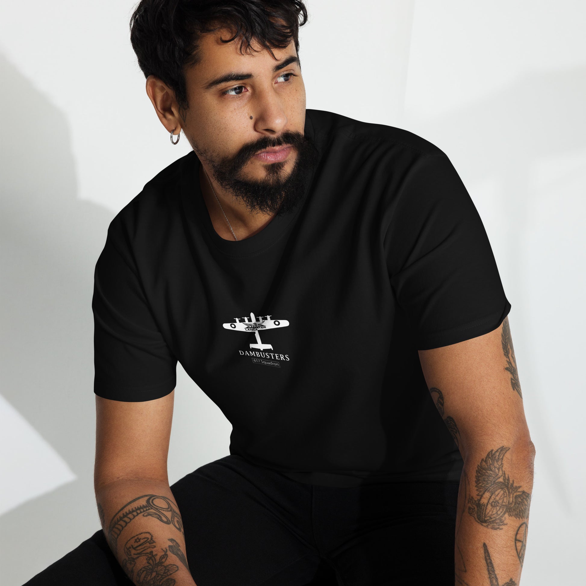 Avro Lancaster Bomber Dambuster Hand-Drawn Black T-Shirt