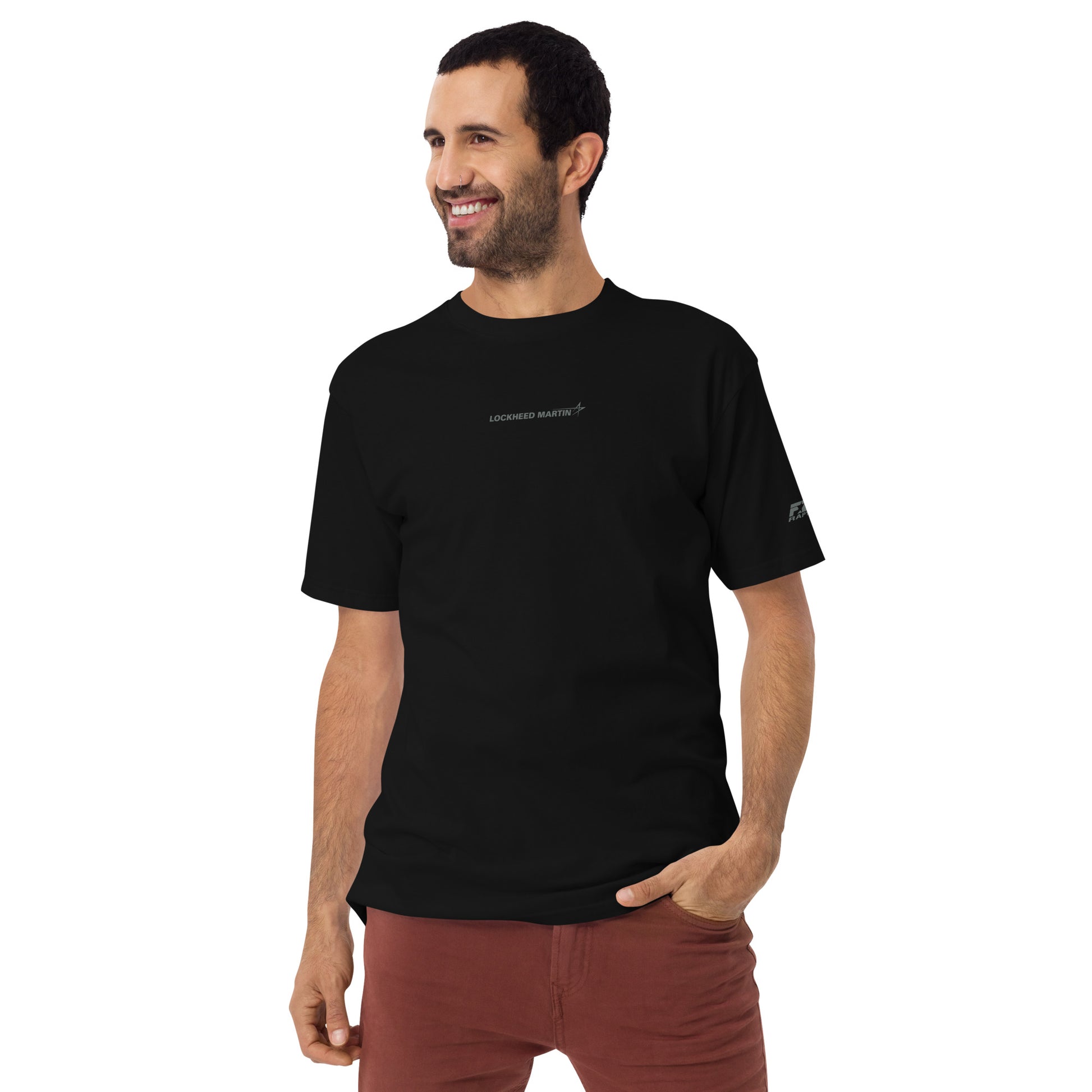 Hand-drawn schematic of the Lockheed Martin F-22 Raptor airframe and camouflage design printed on a premium t-shirt.