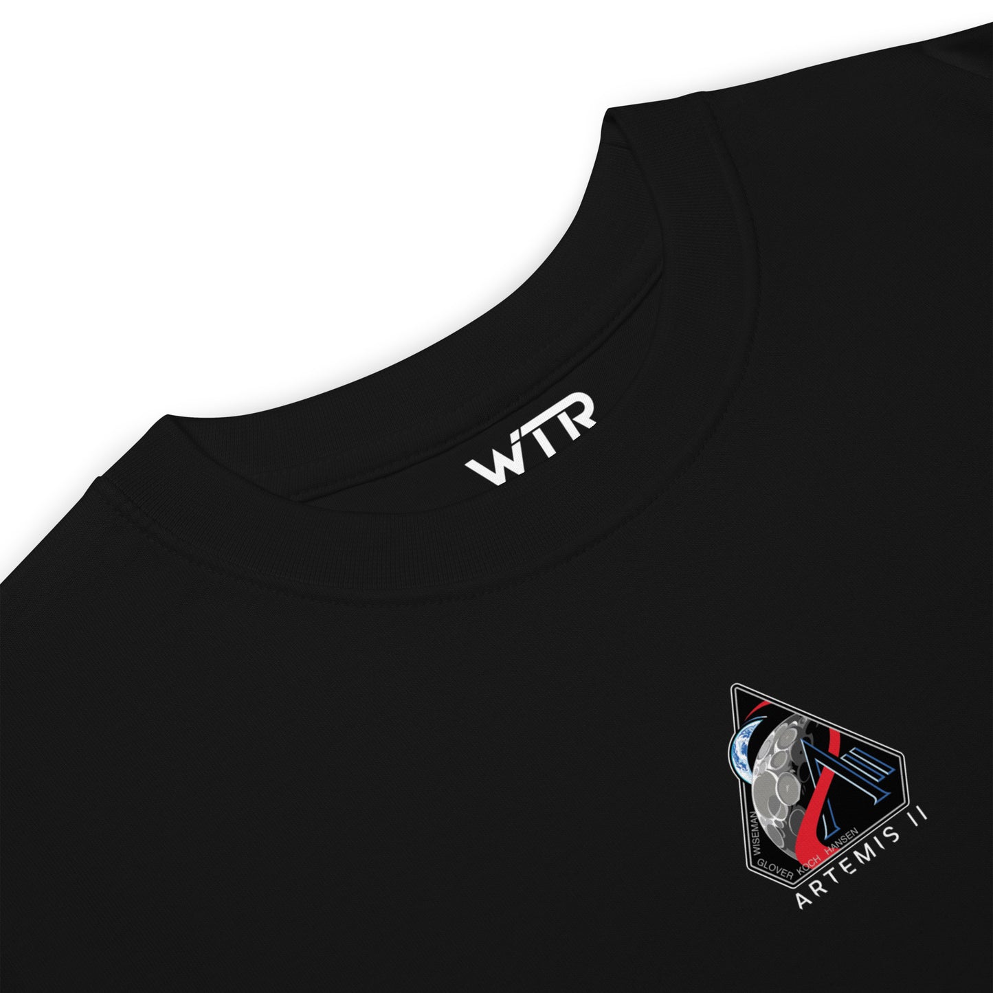 Hand-drawn crewed lunar mission schematic of the NASA Artemis II printed on a premium t-shirt.