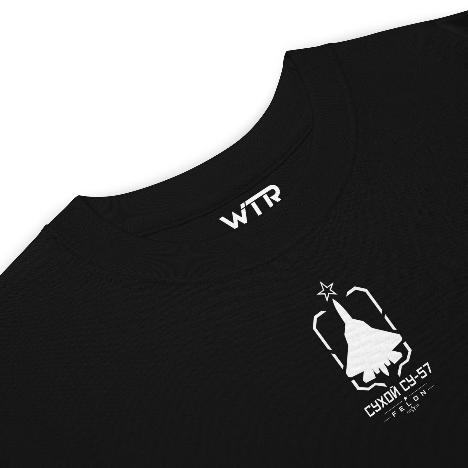 Hand-drawn front nose canopy study of the Sukhoi Su-57 Felon printed on a premium t-shirt.