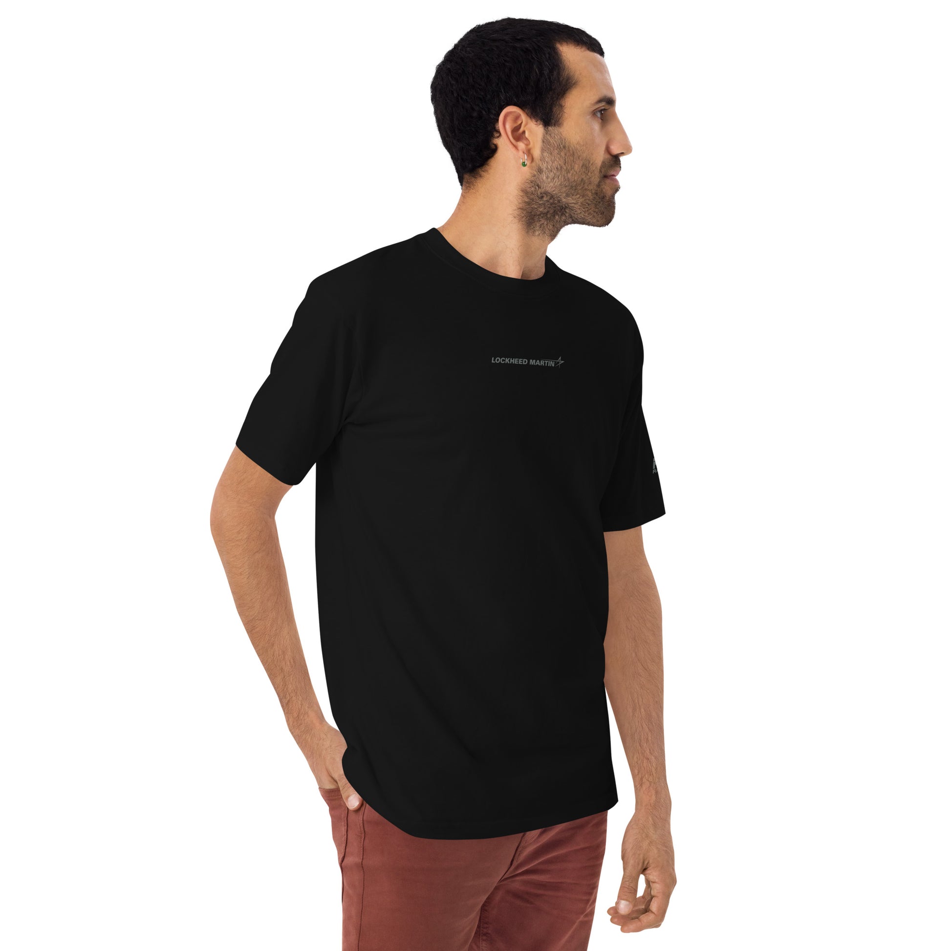 Hand-drawn schematic of the Lockheed Martin F-22 Raptor airframe and camouflage design printed on a premium t-shirt.