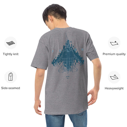 SUKHOI SU‑57 FELON - DIGITAL PIXEL 2 CAMOUFLAGE STUDY — hand-drawn DESIGN artwork printed on heavyweight T-shirt; camouflage study.