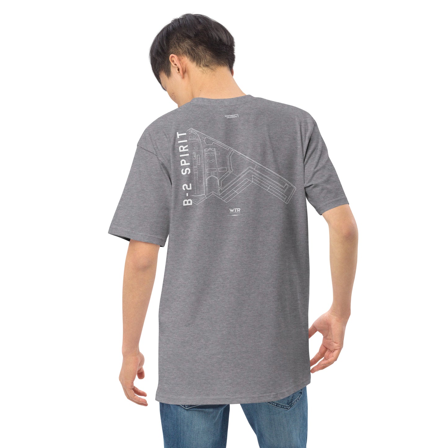NORTHROP GRUMMAN B-2 SPIRIT — hand-drawn STEALTH BOMBER artwork printed on heavyweight T-shirt.
