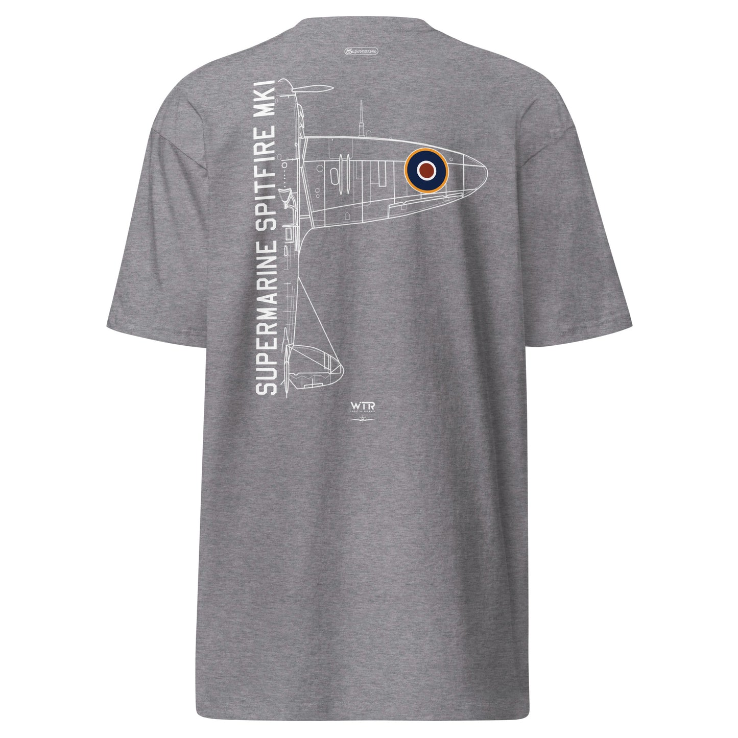 Supermarine Spitfire Mk1 Hand-Drawn Carbon Grey T-Shirt