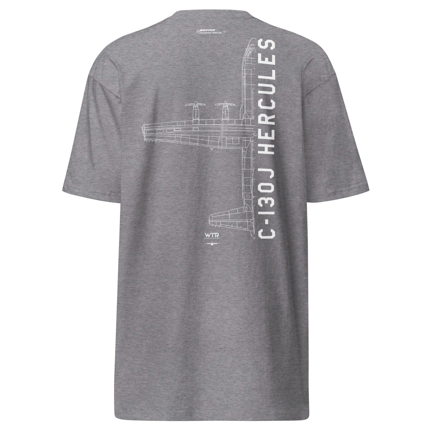 Lockheed Martin C-130j Hercules Hand-drawn Heavyweight Carbon Grey T-shirt.