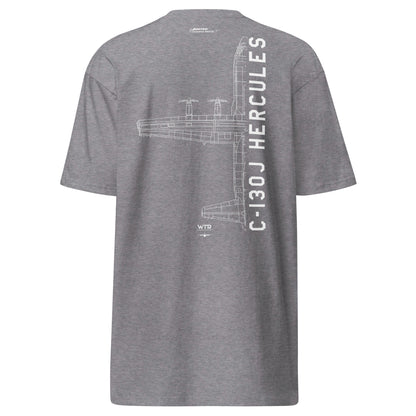 Lockheed Martin C-130j Hercules Hand-drawn Heavyweight Carbon Grey T-shirt.