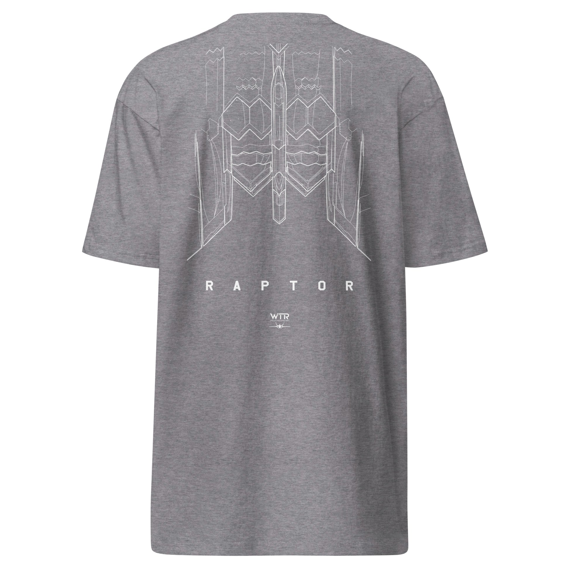 Hand-drawn technical study of the F-22 Raptor thrust vectoring exhaust nozzles and tail section on a premium t-shirt.