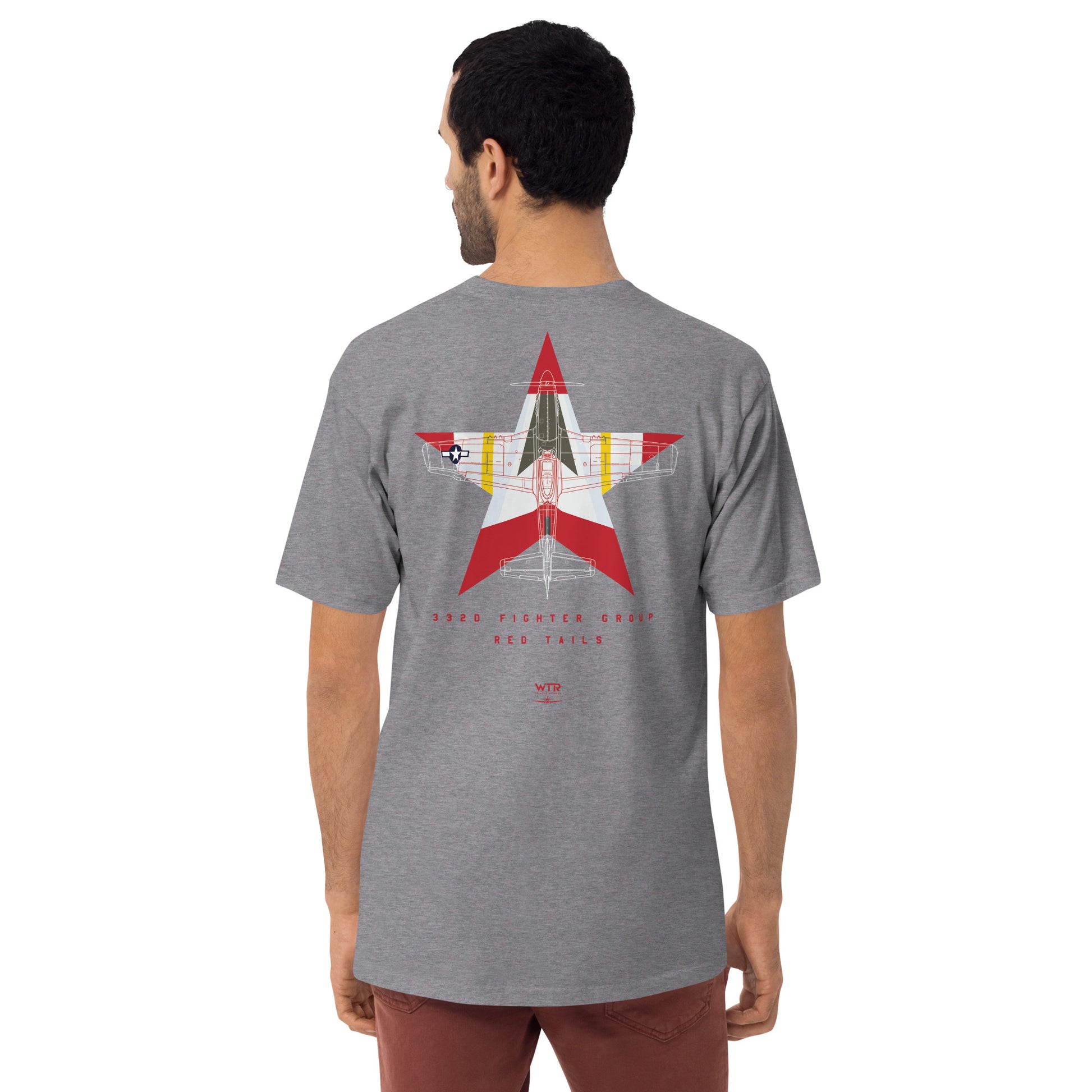 NORTH AMERICAN P-51D MUSTANG - 332ND EXPEDITIONARY OPERATIONS GROUP LIVERY EDITION (RED TAILS) — hand-drawn artwork printed on heavyweight T-shirt; special livery.