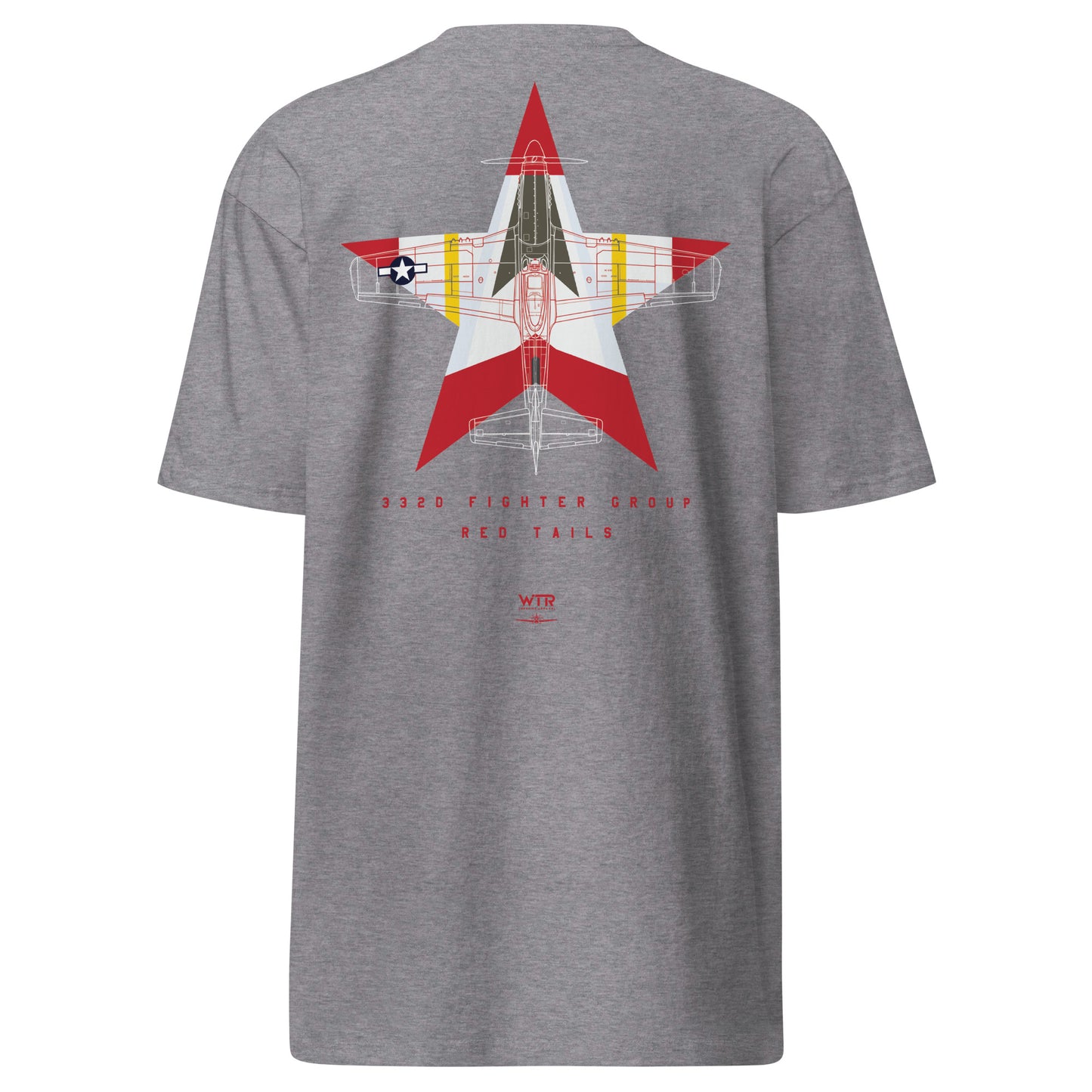 NORTH AMERICAN P-51D MUSTANG - 332ND EXPEDITIONARY OPERATIONS GROUP LIVERY EDITION (RED TAILS) — hand-drawn artwork printed on heavyweight T-shirt; special livery.