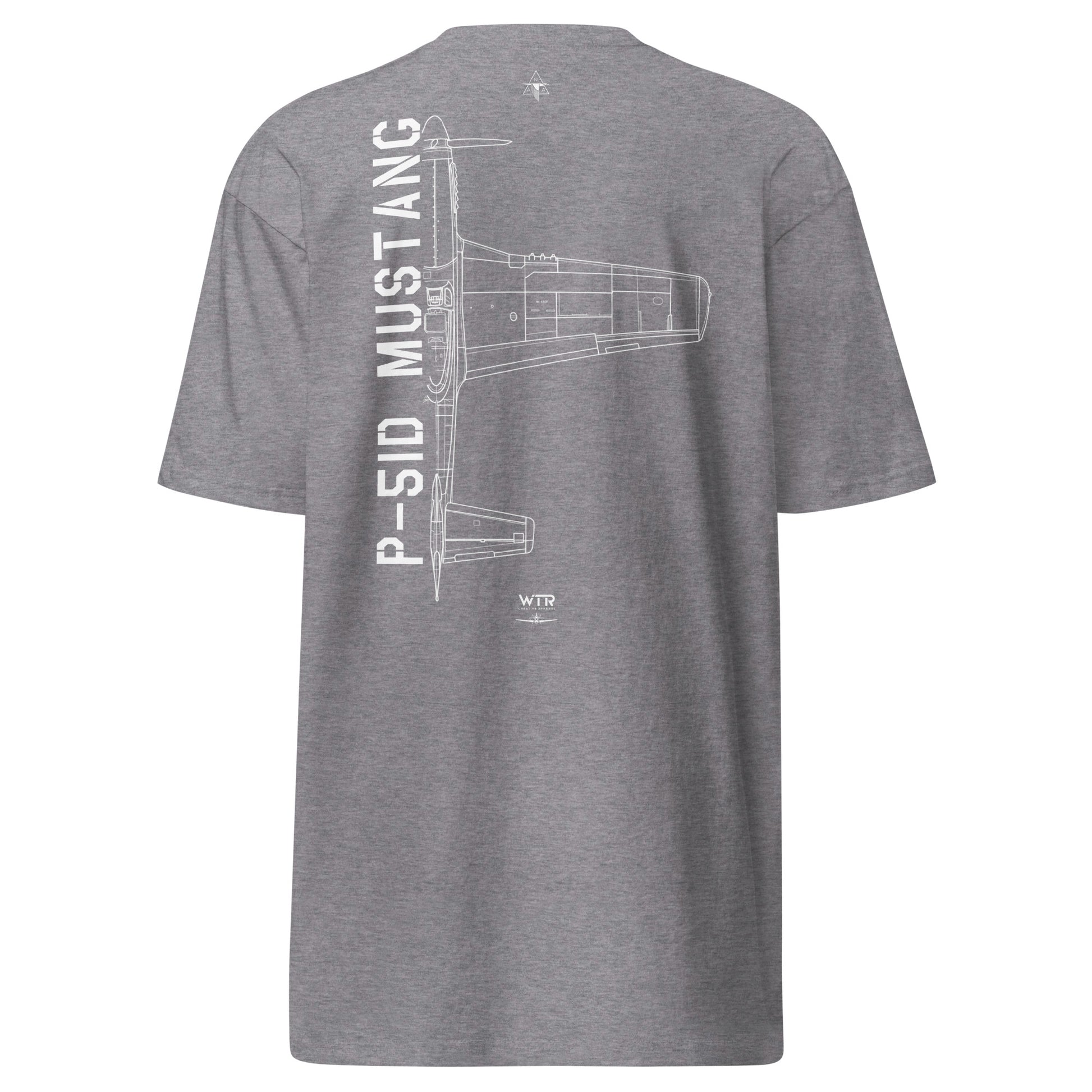 North American P-51D Mustang Hand-Drawn Carbon Grey T-Shirt