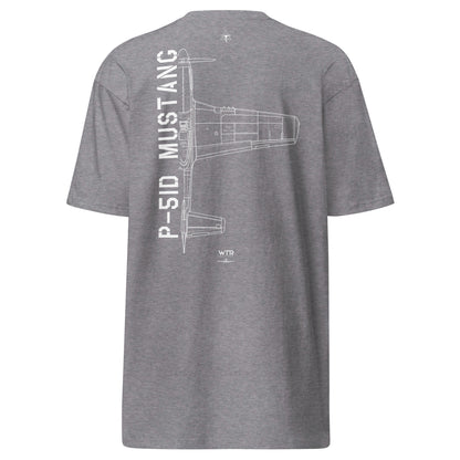 North American P-51D Mustang Hand-Drawn Carbon Grey T-Shirt