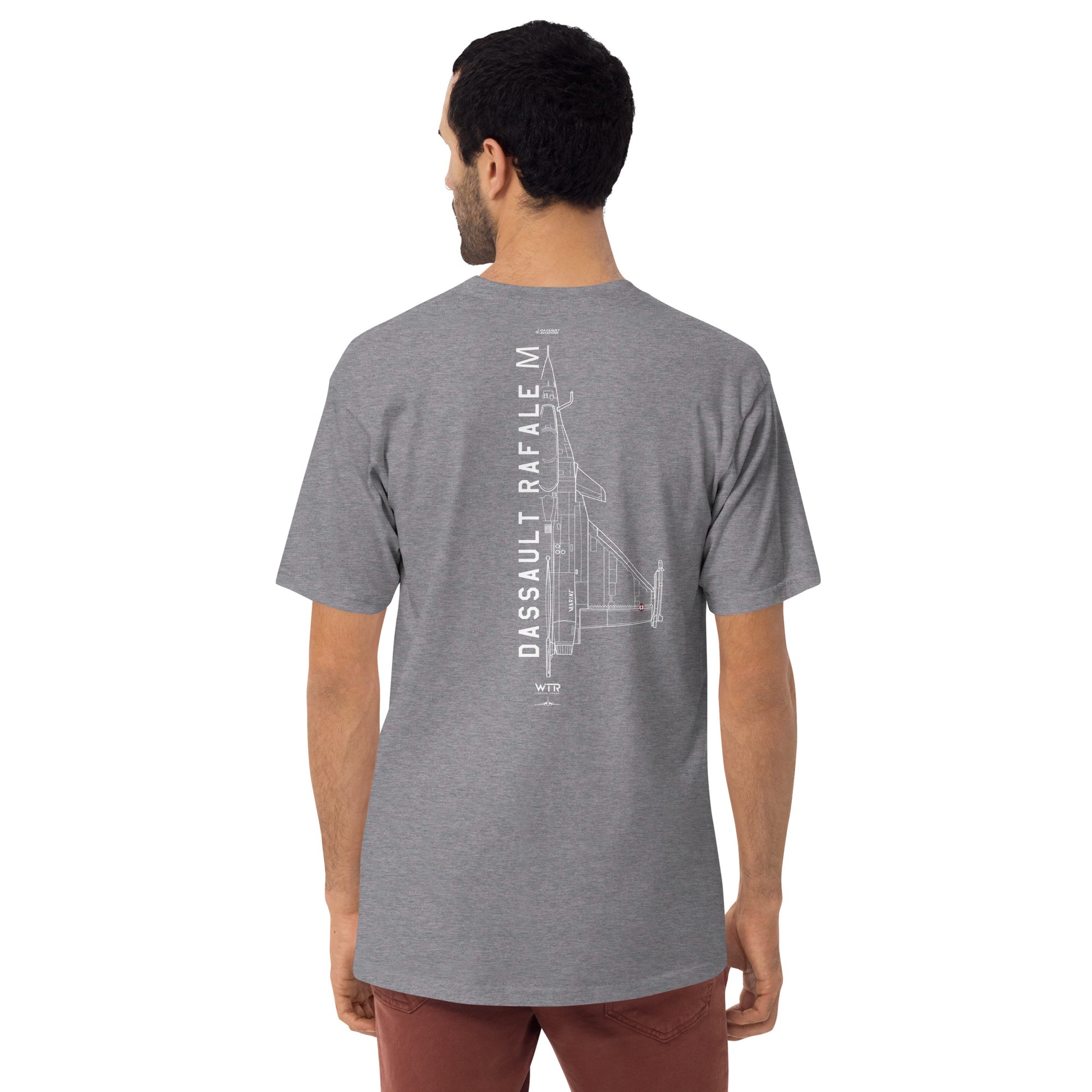 DASSAULT RAFALE M (MARINE NATIONALE) - CARRIER FIGHTER — hand-drawn HEAVYWEIGHT T-SHIRT. artwork.; RAF
