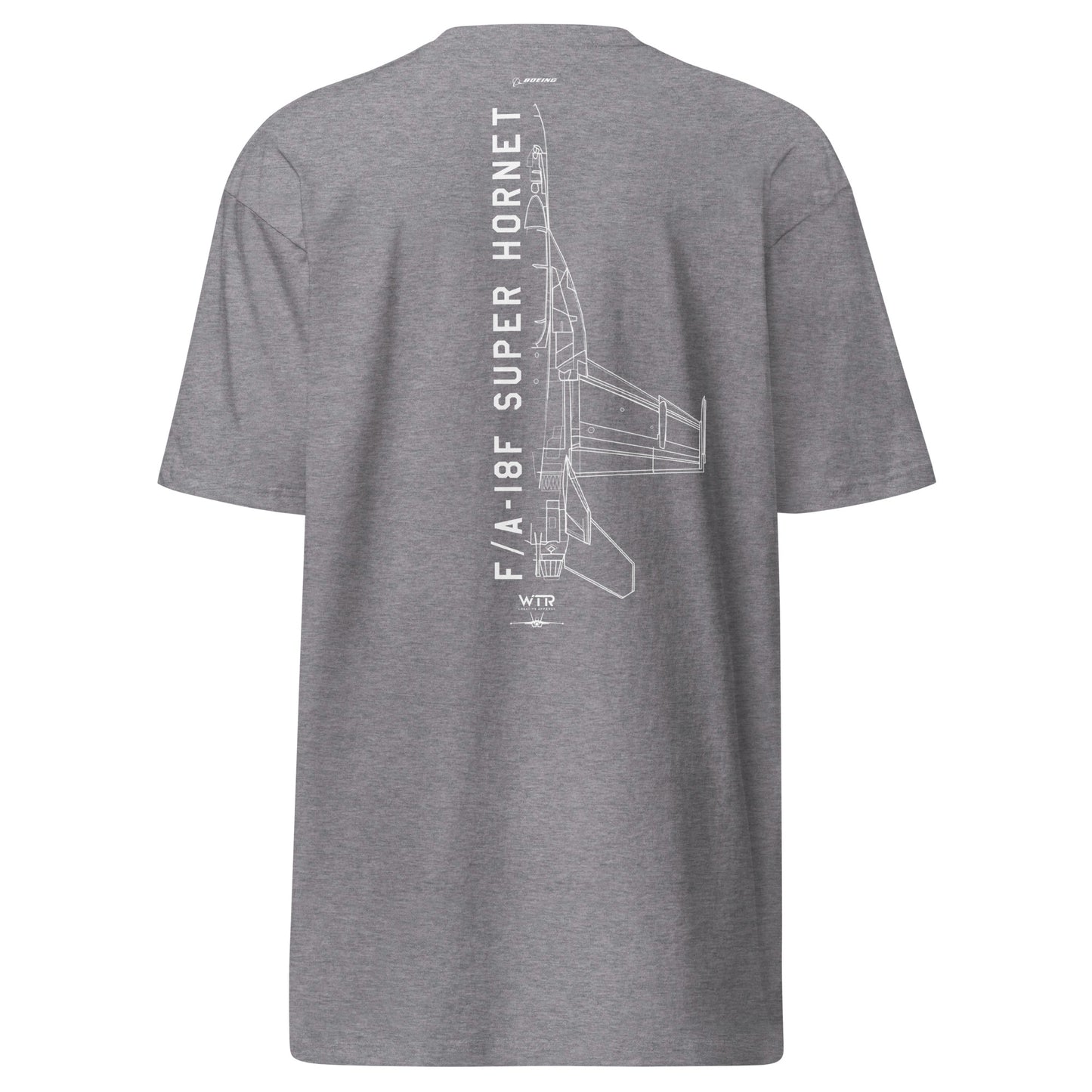 BOEING F/A-18F SUPER HORNET — hand-drawn schematic artwork printed on heavyweight T-shirt.