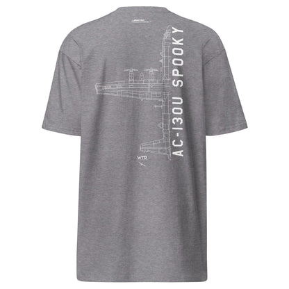 LOCKHEED MARTIN AC-130U SPOOKY GUNSHIP — hand-drawn artwork printed on heavyweight T-shirt.