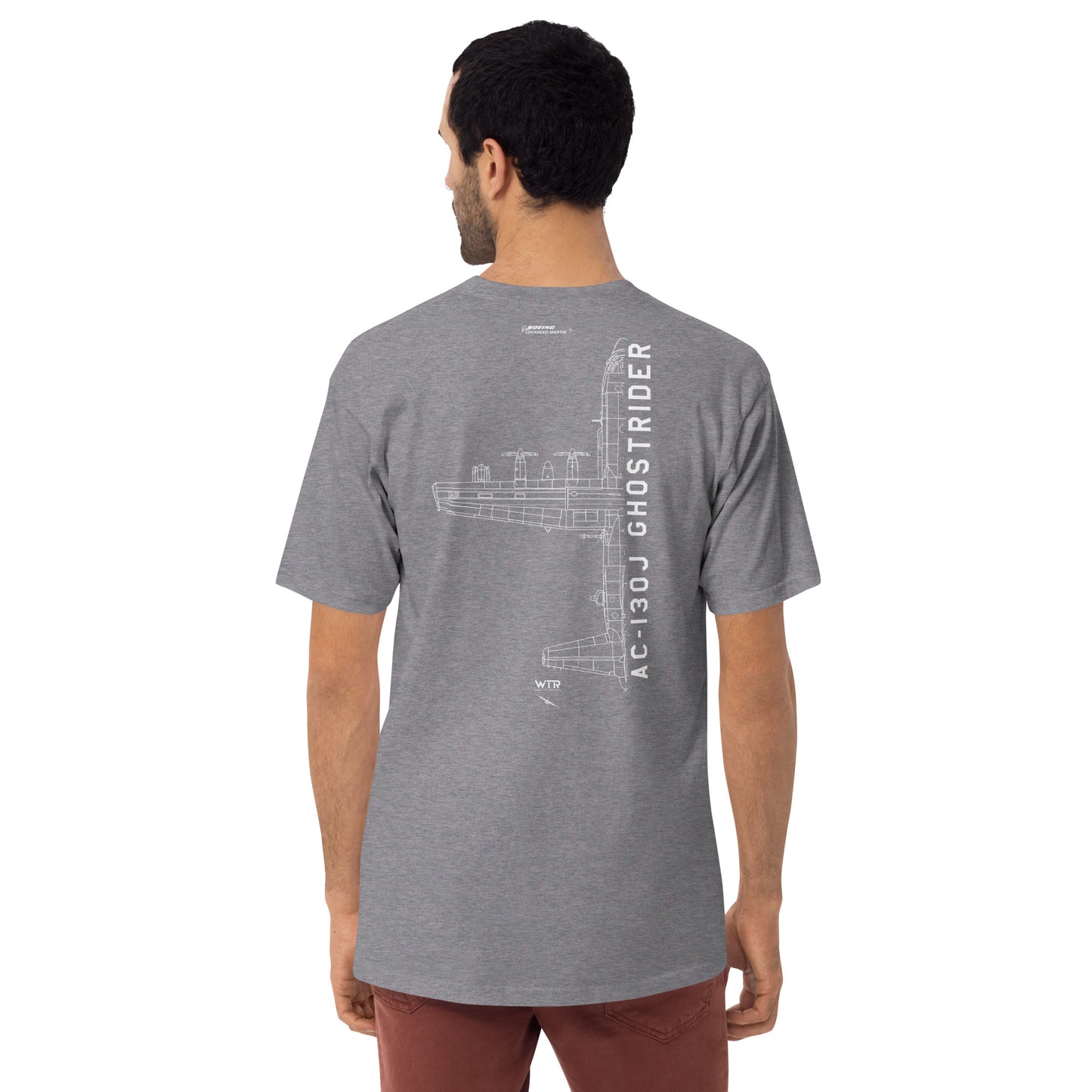 LOCKHEED MARTIN AC-130J GHOSTRIDER GUNSHIP — hand-drawn artwork printed on heavyweight T-shirt.