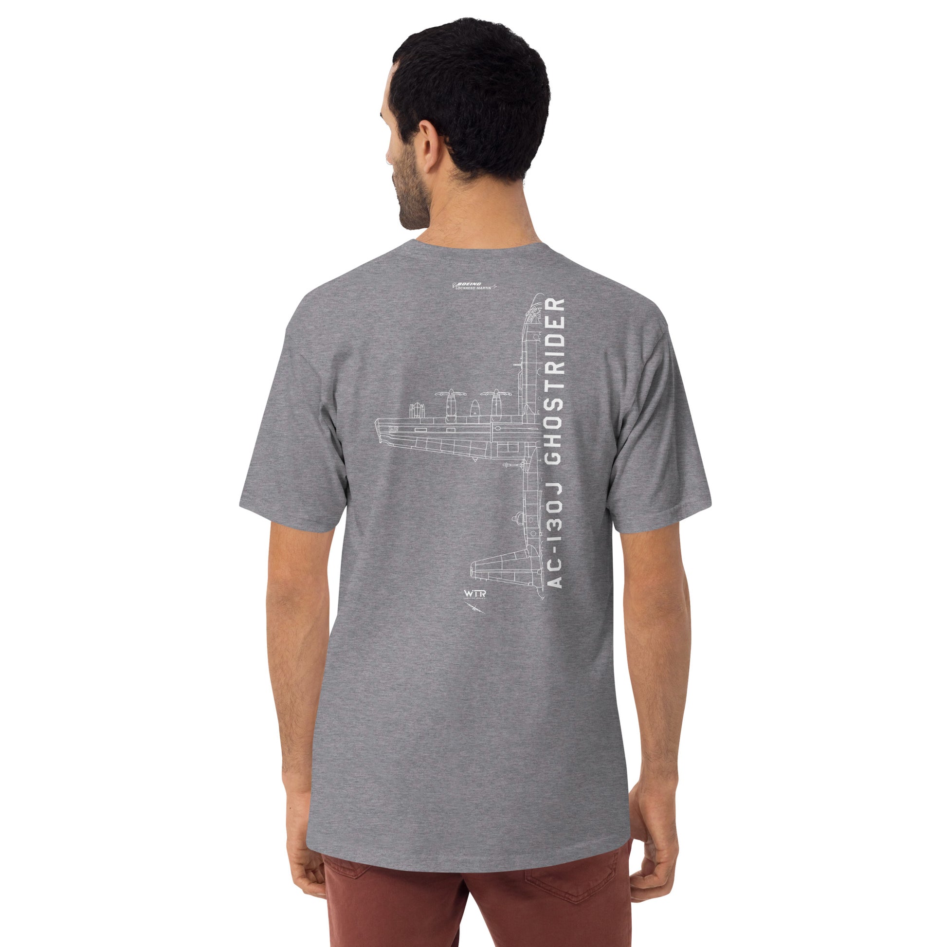 LOCKHEED MARTIN AC-130J GHOSTRIDER GUNSHIP — hand-drawn artwork printed on heavyweight T-shirt.