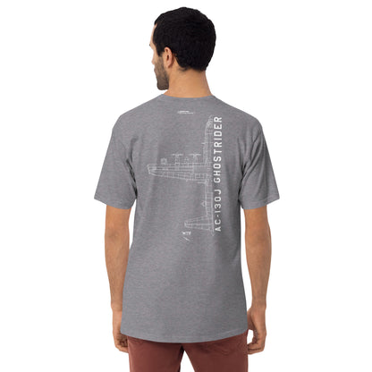 LOCKHEED MARTIN AC-130J GHOSTRIDER GUNSHIP — hand-drawn artwork printed on heavyweight T-shirt.