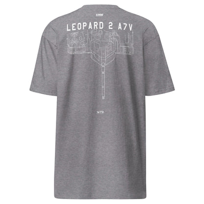 KRAUSS-MAFFEI LEOPARD 2 A7V TANK — hand-drawn artwork printed on heavyweight T-shirt.