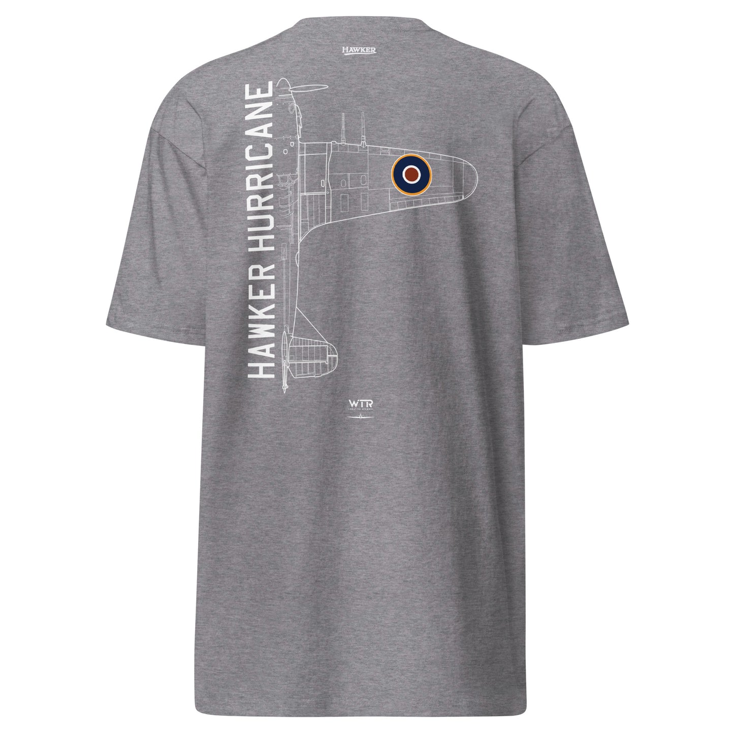 HAWKER HURRICANE - BATTLE OF BRITAIN — hand-drawn WWII FIGHTER artwork printed on heavyweight T-shirt.