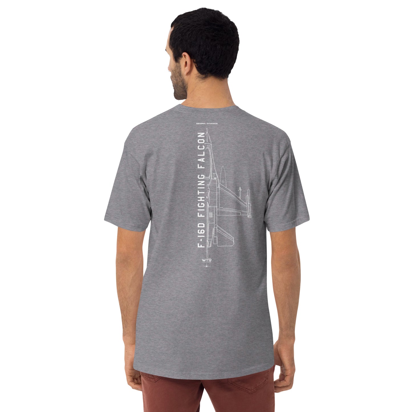 GENERAL DYNAMICS F-16D FIGHTING FALCON BLOCK 52 — hand-drawn artwork printed on heavyweight T-shirt.