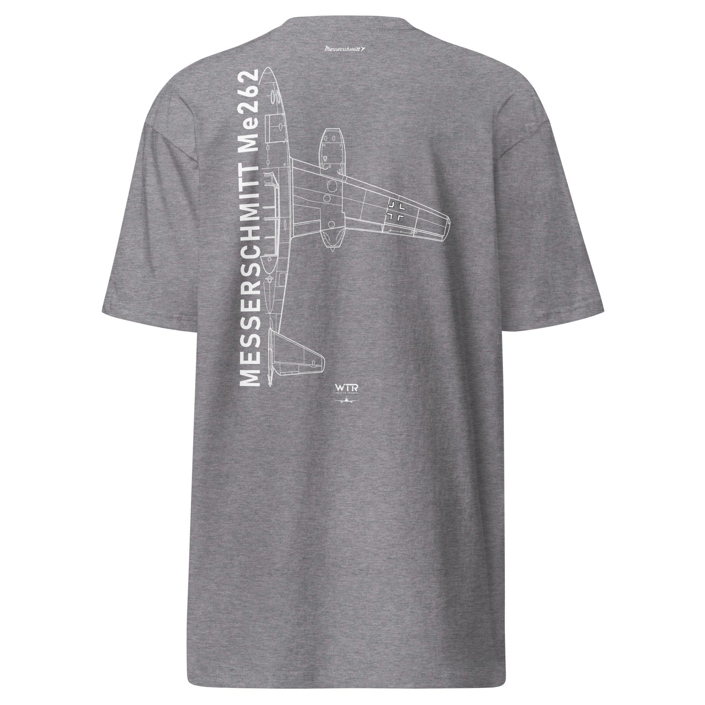 MESSERSCHMITT ME-262 JET FIGHTER — hand-drawn schematic artwork printed on heavyweight T-shirt.