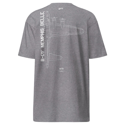 BOEING B-17F FLYING FORTRESS — hand-drawn artwork printed on heavyweight T-shirt.