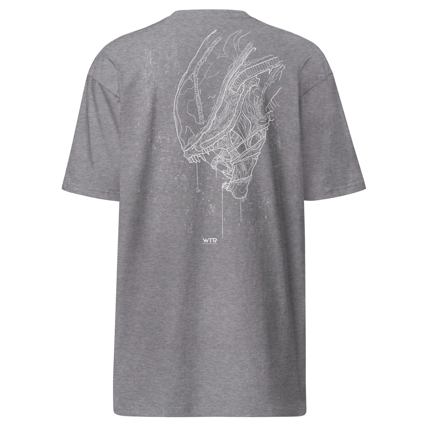 Hand-drawn schematic of the ALIEN XENOMORPH printed on a heavyweight T-shirt.