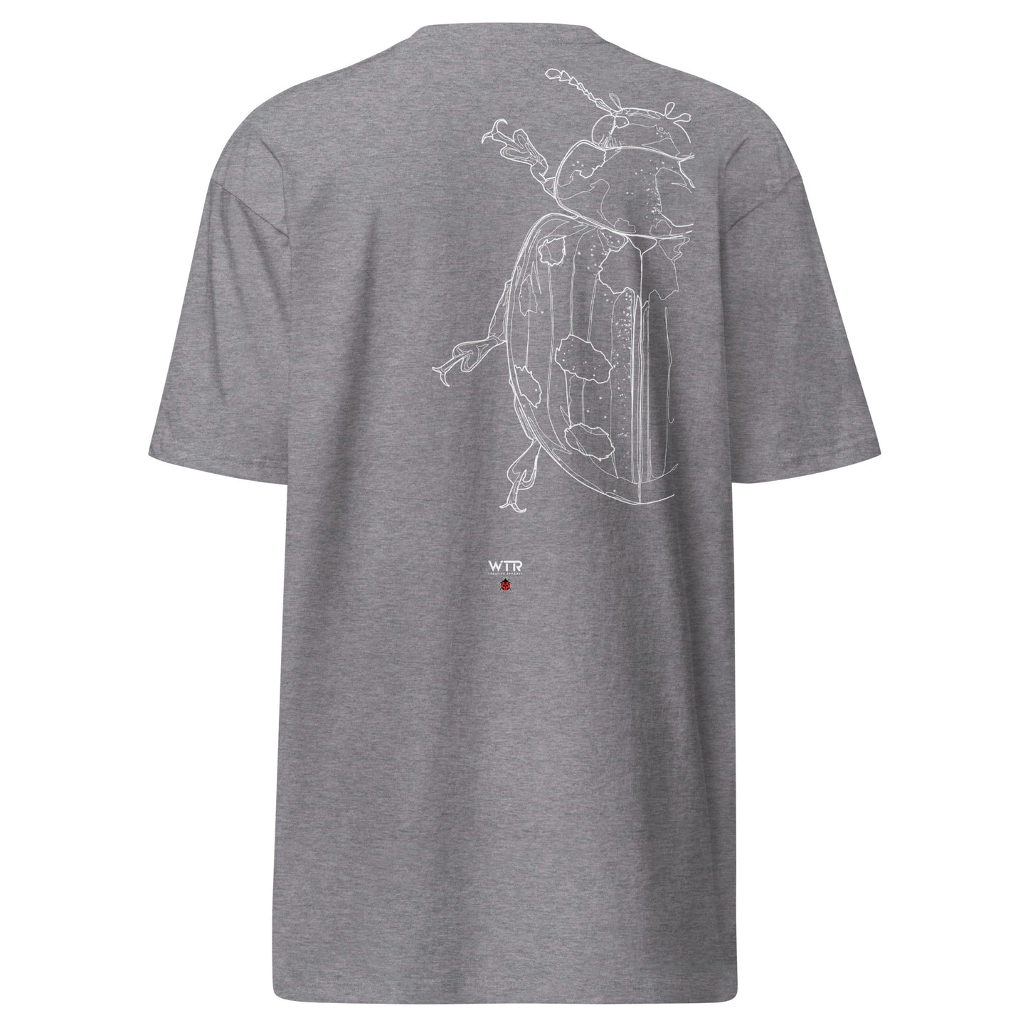 Hand-drawn schematic of the COCCINELLA SEPTEMPUNCTATA LADYBIRD printed on a heavyweight T-shirt.