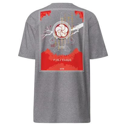 Hand-drawn schematic of the MITSUBISHI F-15J 305TH TACTICAL FIGHTER SQUADRON 40 YEARS printed on a heavyweight T-shirt.