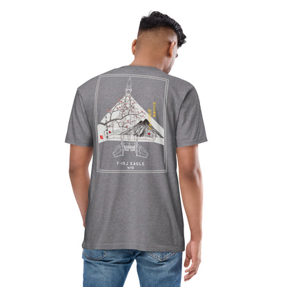 Hand-drawn schematic of the MITSUBISHI F-15J 305TH TACTICAL FIGHTER SQUADRON 50 YEARS printed on a heavyweight T-shirt.