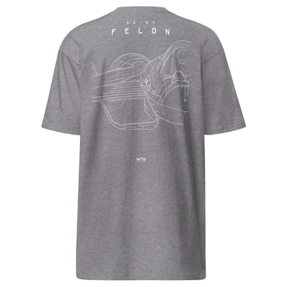 Hand-drawn front nose canopy study of the Sukhoi Su-57 Felon printed on a premium t-shirt.