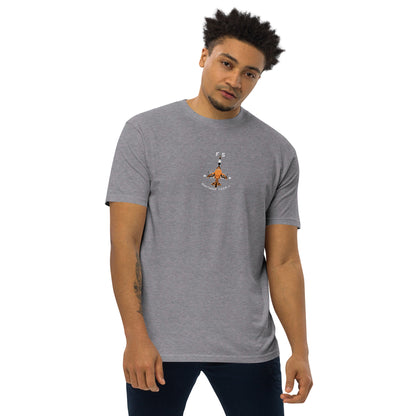 Hand-drawn technical schematic of the Northrop F-5E Tiger II Cold War fighter jet printed on a premium t-shirt.