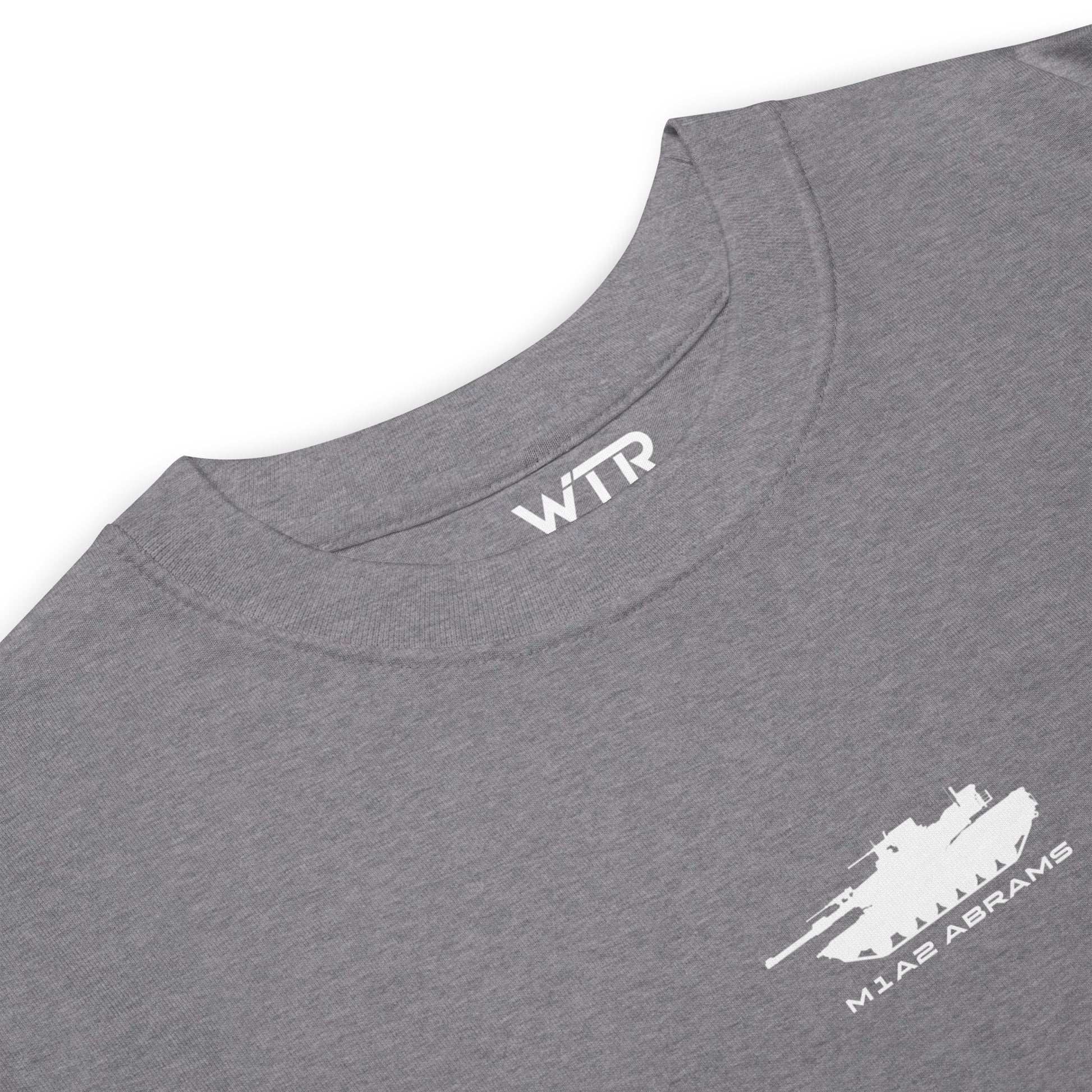 GENERAL DYNAMICS M1A2 ABRAMS TANK — hand-drawn main battle tank artwork printed on heavyweight T-shirt.