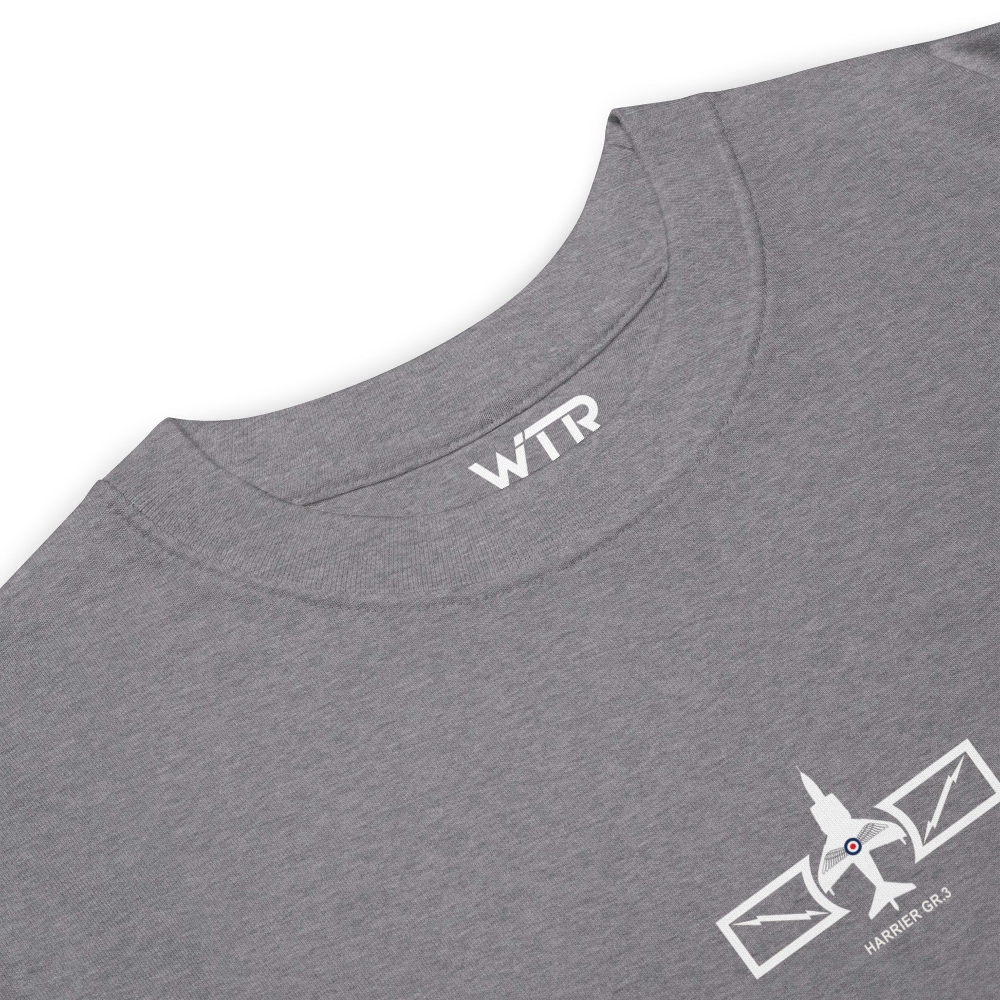 HAWKER HARRIER GR.3 - VERTICAL TAKE-OFF FIGHTER — hand-drawn artwork printed on heavyweight T-shirt.