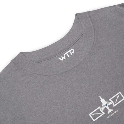 HAWKER HARRIER GR.3 - VERTICAL TAKE-OFF FIGHTER — hand-drawn artwork printed on heavyweight T-shirt.