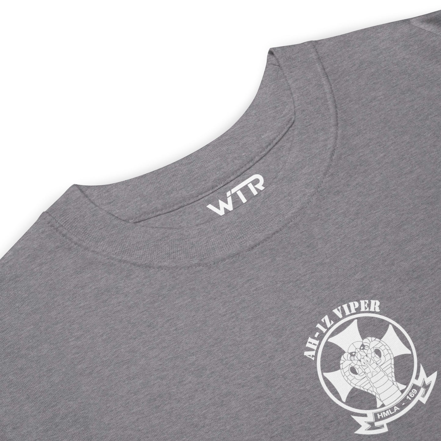 Hand-drawn schematic of the BELL AH-1Z VIPER ATTACK HELICOPTER printed on a heavyweight T-shirt.