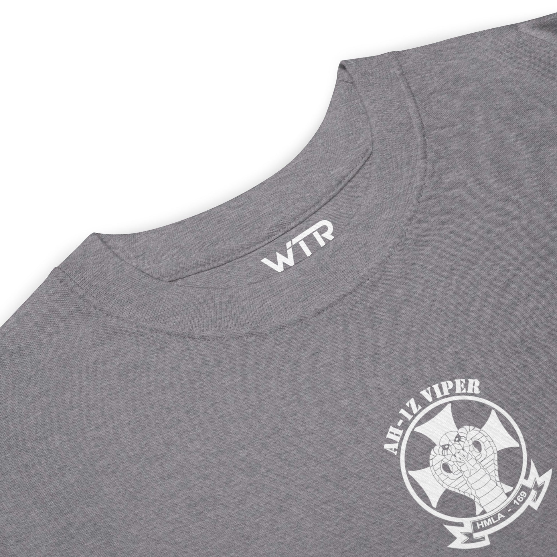 Hand-drawn schematic of the BELL AH-1Z VIPER ATTACK HELICOPTER printed on a heavyweight T-shirt.