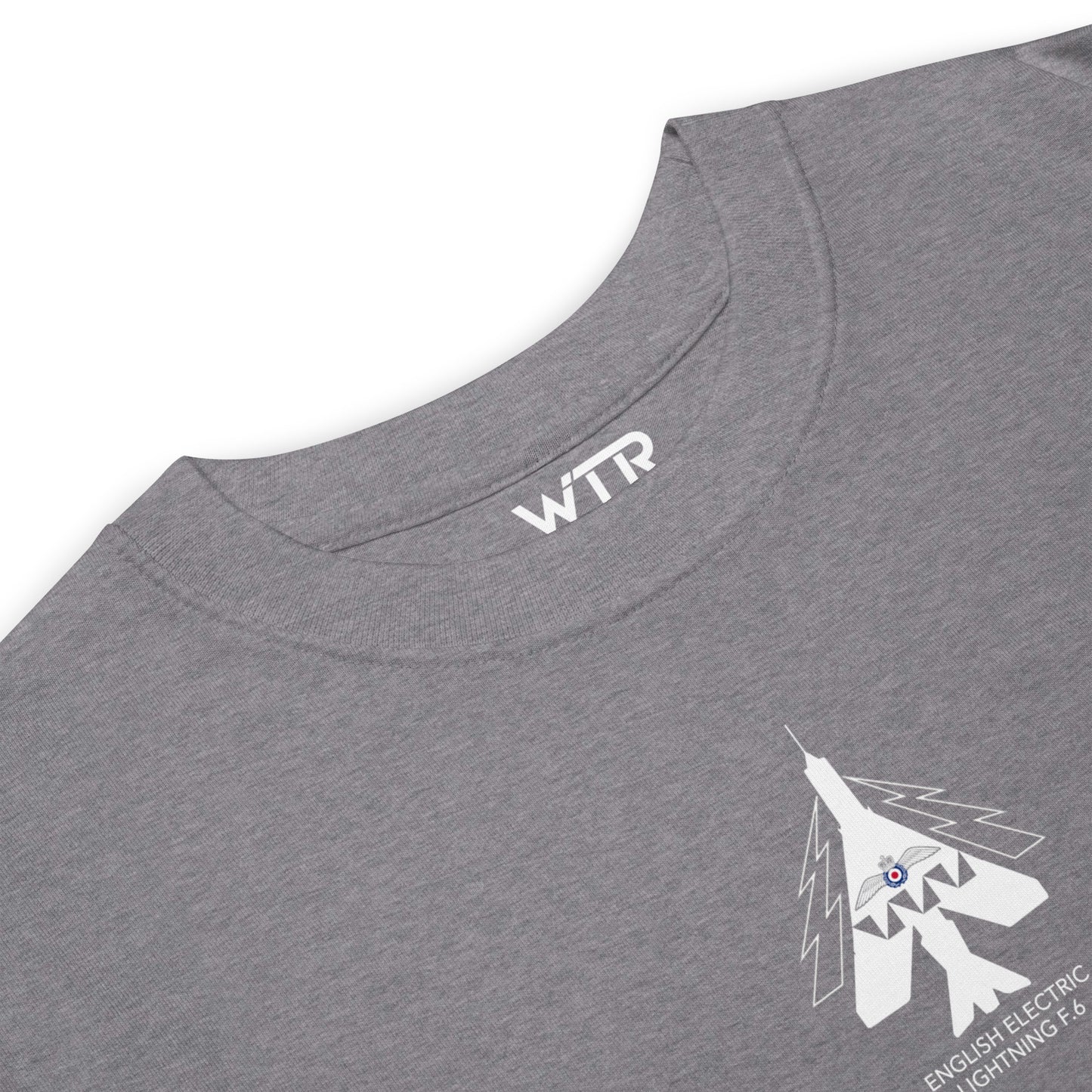 ENGLISH ELECTRIC LIGHTNING F.6 — hand-drawn interceptor artwork printed on heavyweight T-shirt.