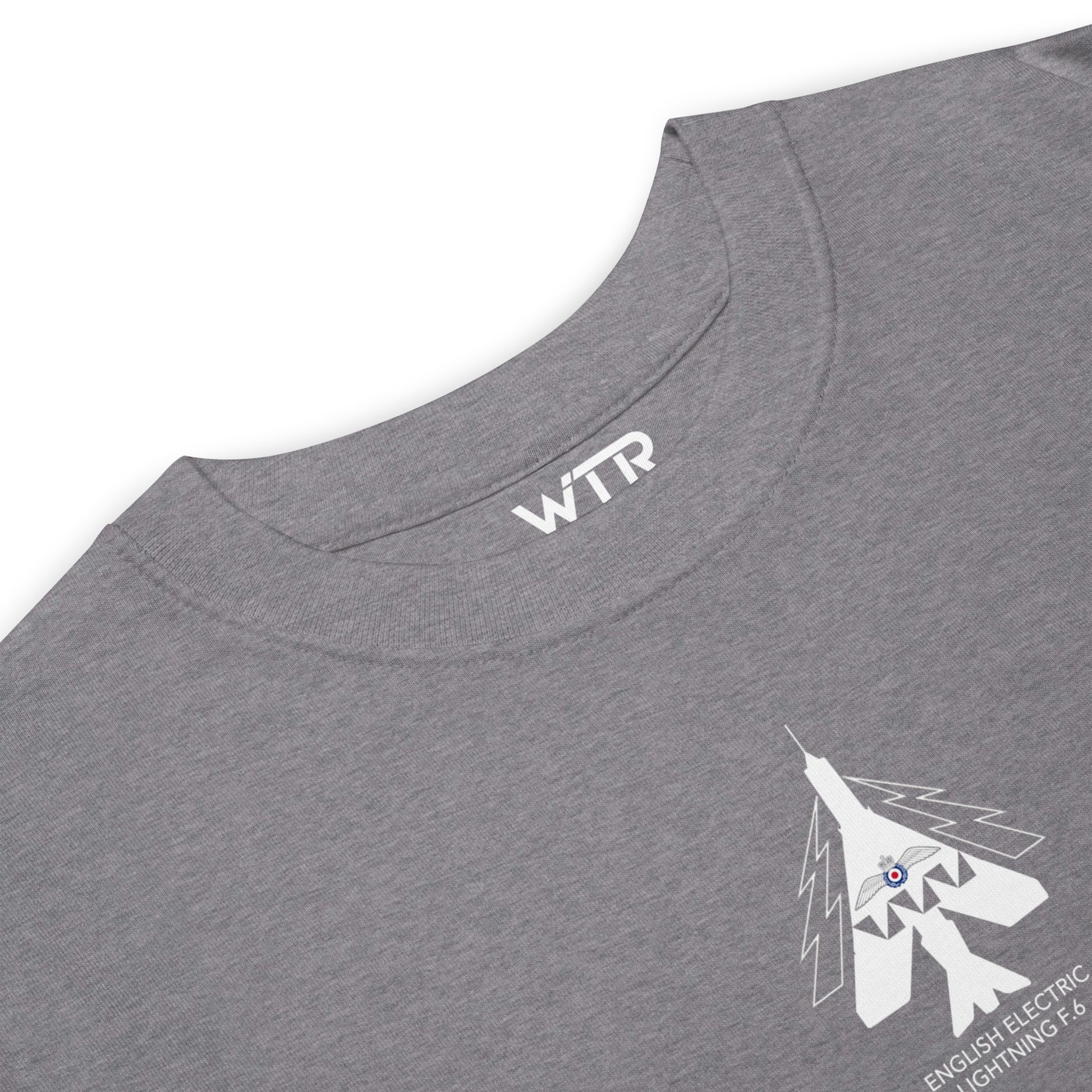 ENGLISH ELECTRIC LIGHTNING F.6 — hand-drawn interceptor artwork printed on heavyweight T-shirt.