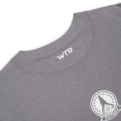 Hand-drawn schematic of the LOCKHEED MARTIN SKUNK WORKS SR-72 DARKSTAR printed on a heavyweight T-shirt.