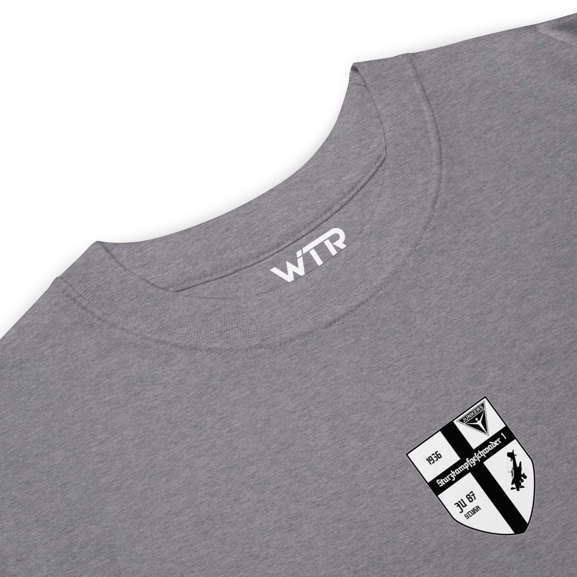 Hand-drawn schematic of the JUNKERS JU-87 STUKA DIVE BOMBER printed on a heavyweight T-shirt.