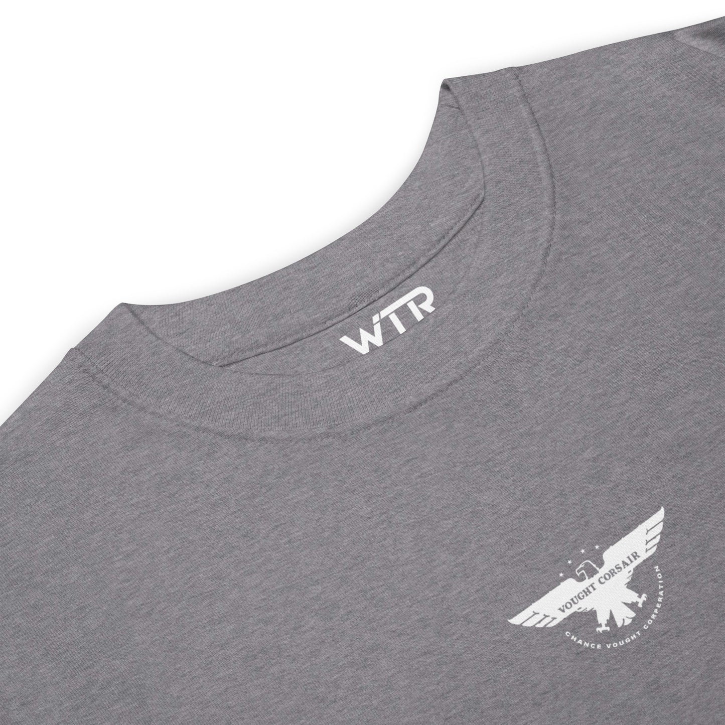 VOUGHT F4U CORSAIR - US NAVY WWII PACIFIC THEATRE FIGHTER — hand-drawn artwork printed on heavyweight T-shirt; US Navy, Pacific Theatre.