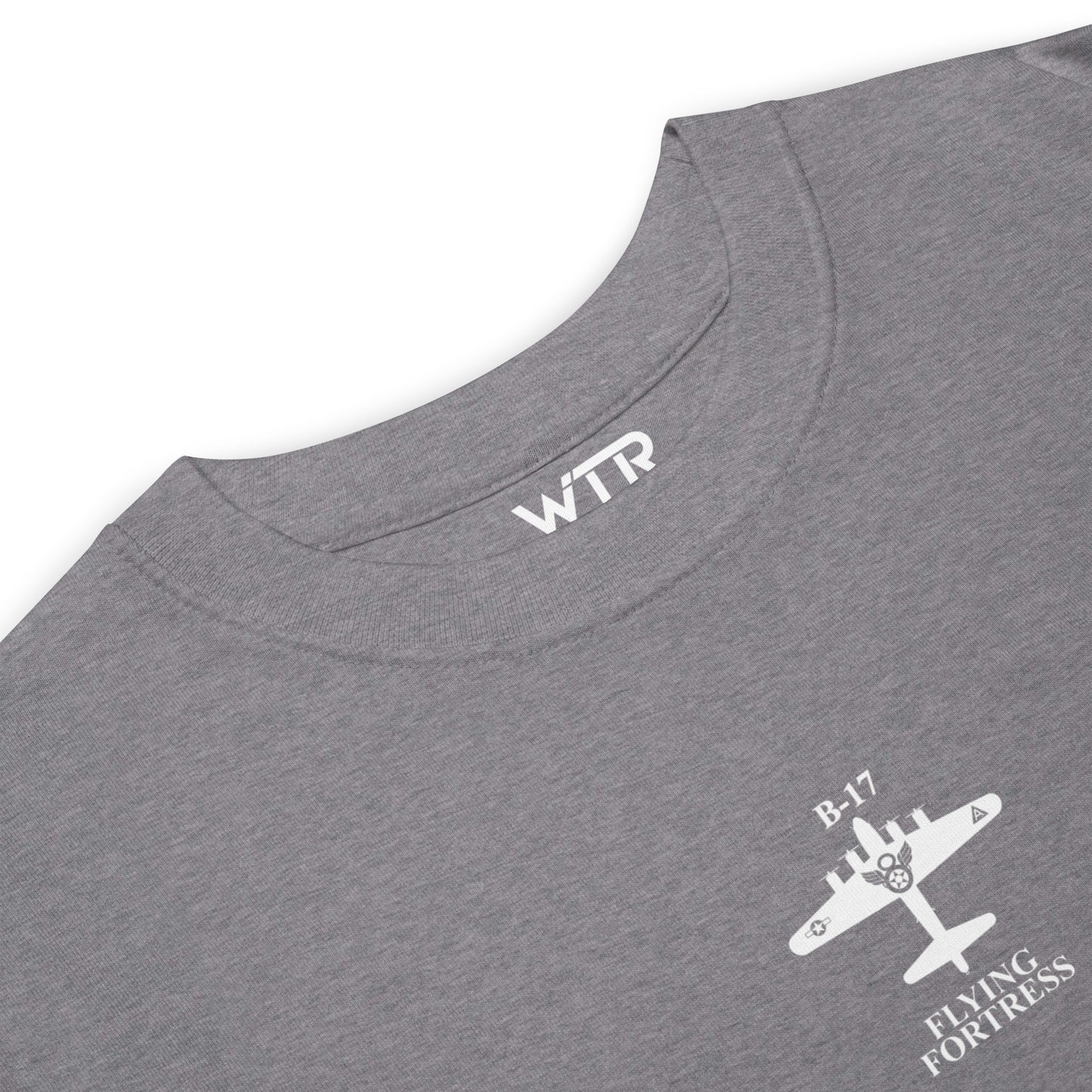 BOEING B-17G FLYING FORTRESS — hand-drawn schematic artwork printed on heavyweight T-shirt.