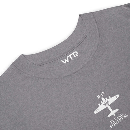 BOEING B-17G FLYING FORTRESS — hand-drawn schematic artwork printed on heavyweight T-shirt.