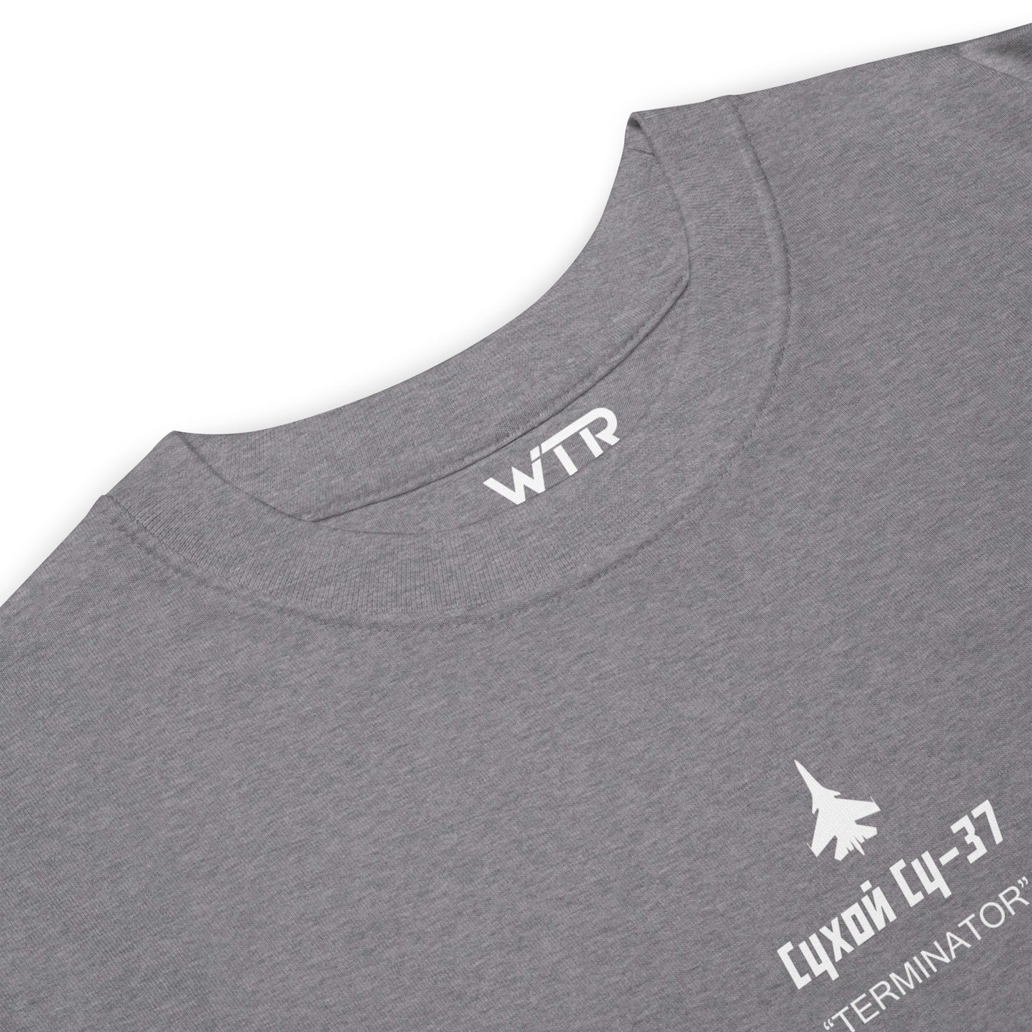 SUKHOI SU-37 TERMINATOR FIGHTER — hand-drawn schematic artwork printed on heavyweight T-shirt.