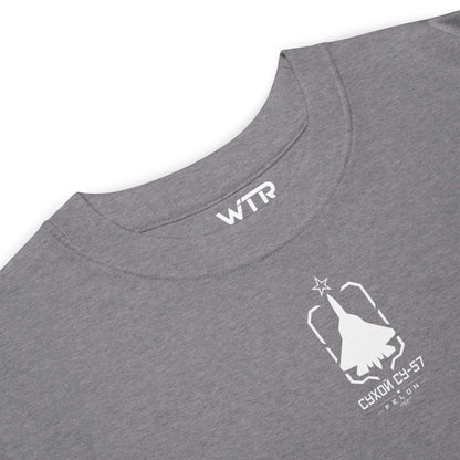 Hand-drawn front nose canopy study of the Sukhoi Su-57 Felon printed on a premium t-shirt.