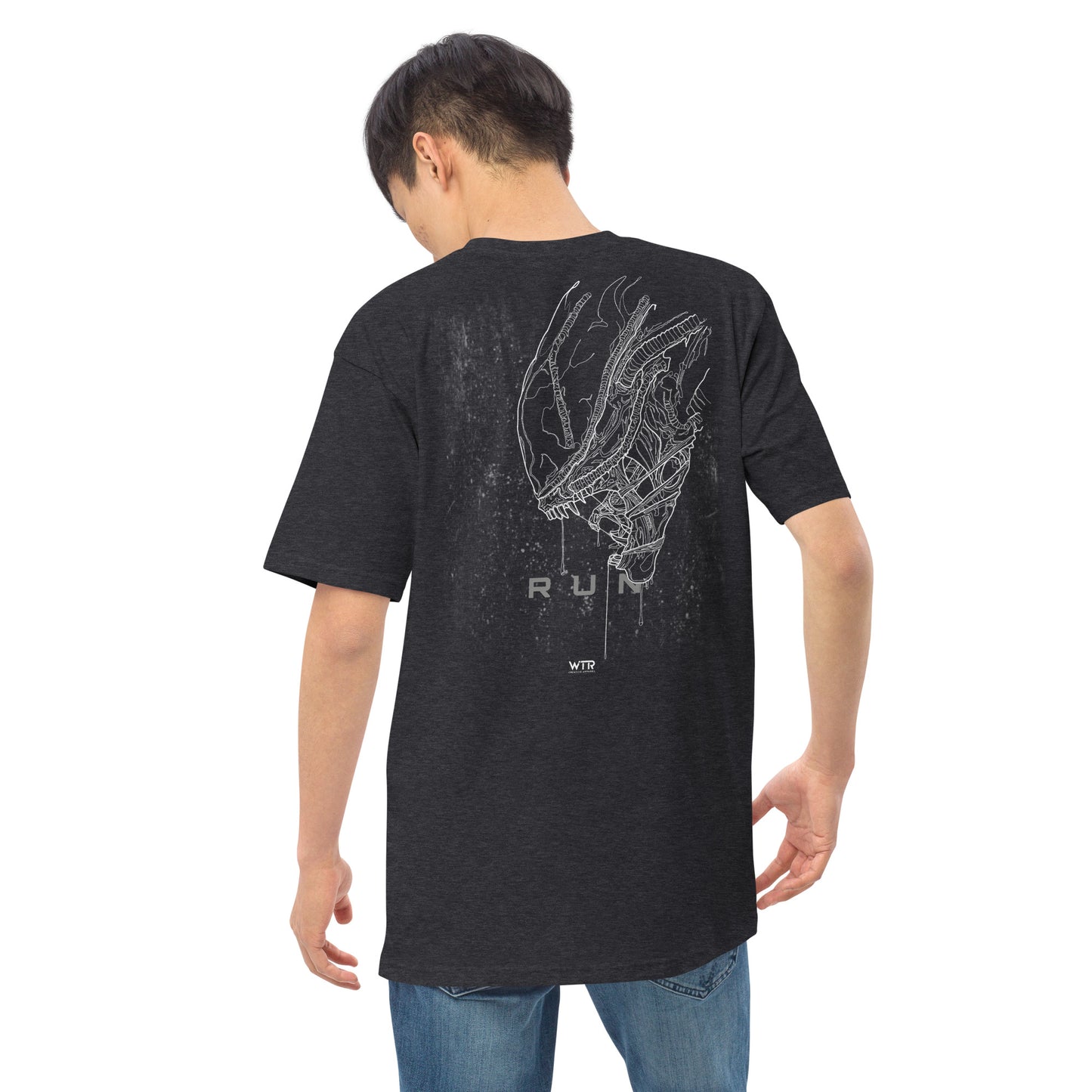 Hand-drawn schematic of the ALIEN XENOMORPH printed on a heavyweight T-shirt.