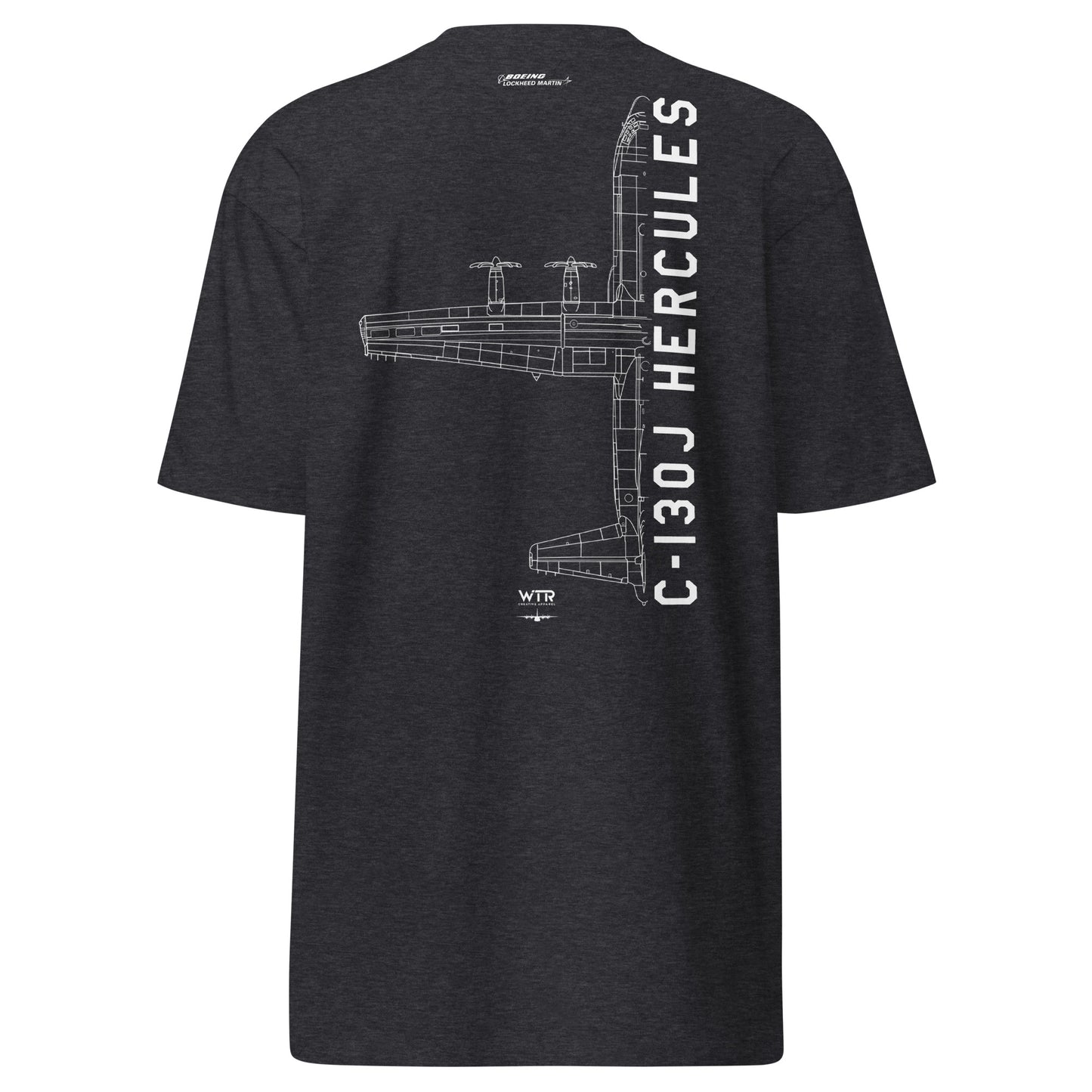 Lockheed Martin C-130j Hercules Hand-drawn Heavyweight Charcoal T-shirt.
